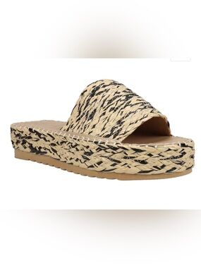 Beach by Matisse Black & Natural Woven Espadrille Slide sz 8